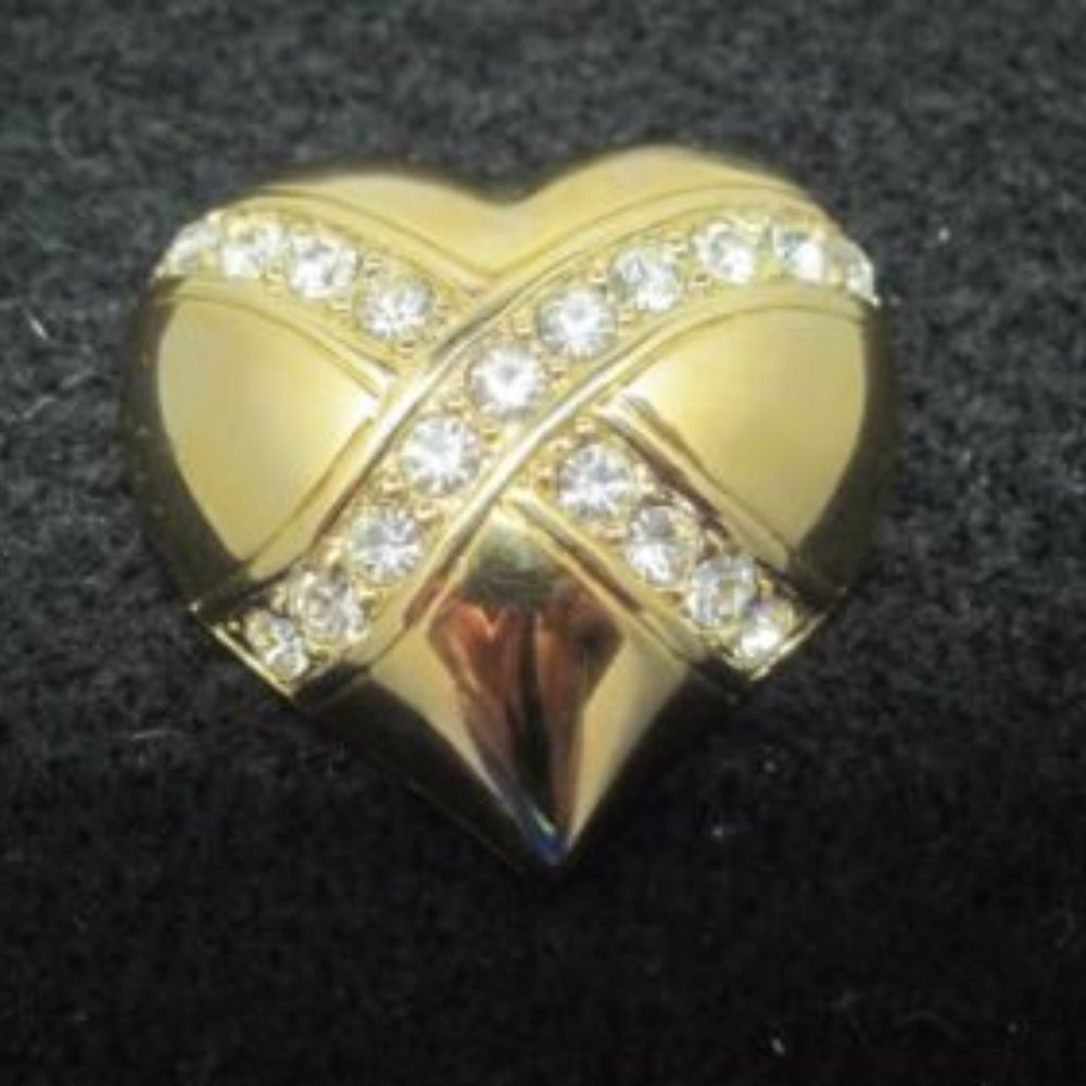 FLASH SALE Swarovski Swan Signed  "Cross my Heart" Gold Tone  Crystal Brooch